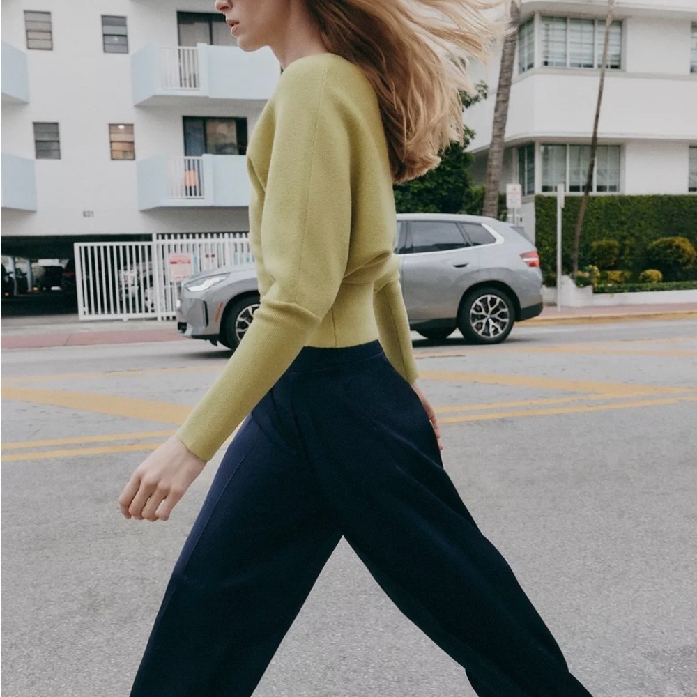 Zara Navy Wide-Leg Satin Pants - Picture 3 of 8